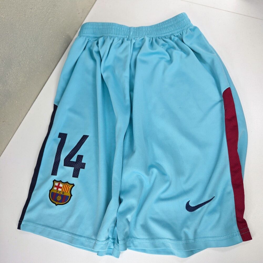 Nike FC Barcelona 2017-2018 Away Soccer Shorts #14 Men's Size Small Blue